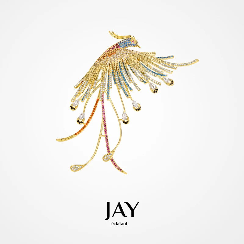 Jay 合金合成锆石胸针 凤凰胸针秋冬高端胸花别针送长辈领导心意