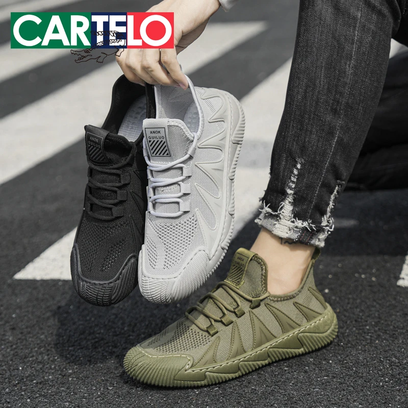 CARTELO/卡帝乐鳄鱼夏季飞织运动鞋男透气轻便士休闲厚底潮鞋男款