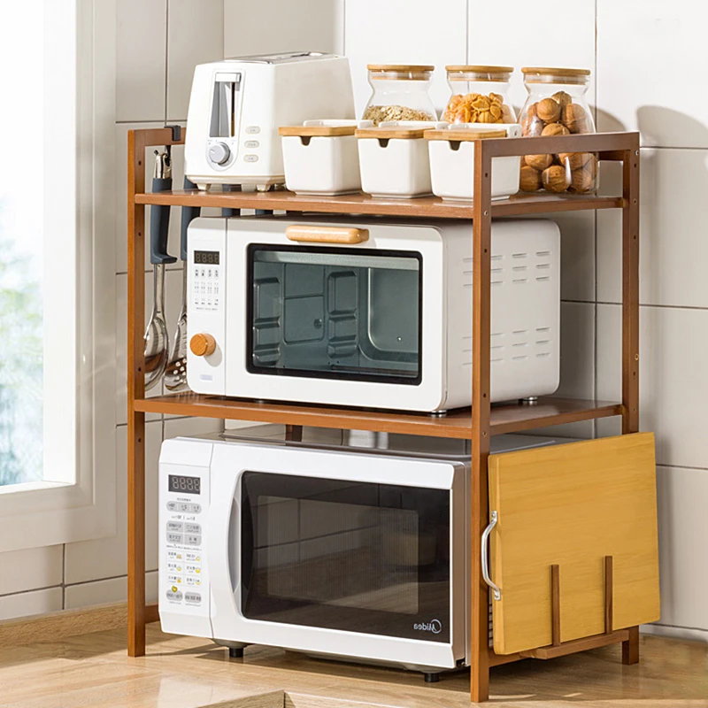 厨房置物架调料品台面双层免打孔收纳架微波炉烤箱架子日式简约