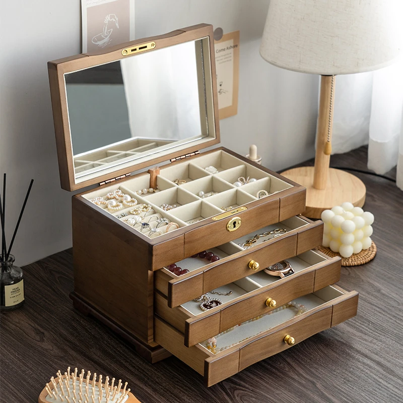 首饰盒/箱 首饰收纳盒实木带锁戒指手表手串珠宝盒整理防尘防氧化