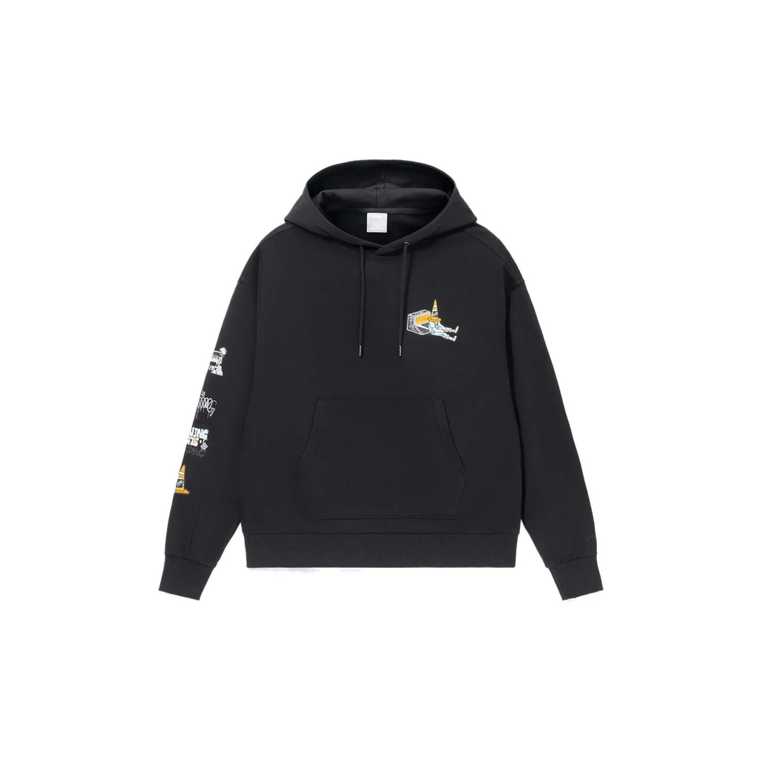 李宁卫衣滑板系列趣味图案印花宽松套头连帽长袖卫衣AWDS177