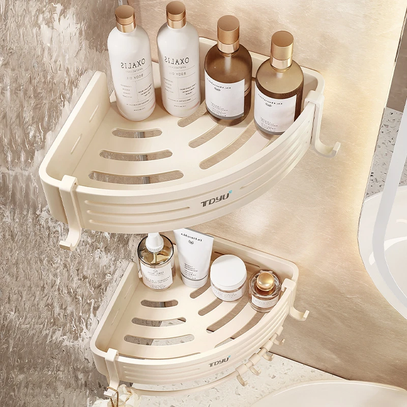 奶油风化妆室置物架浴室三角架免打孔壁挂厕所洗手间洗漱台收纳架