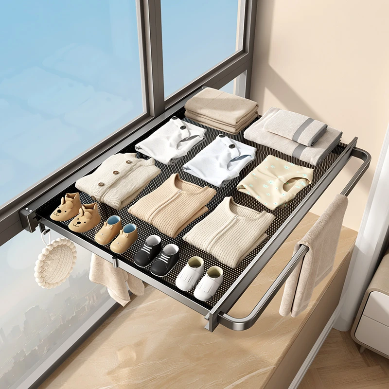 阳台隐形折叠晾衣架飘窗晾衣架晒袜子神器免打孔室内窗户晒鞋架