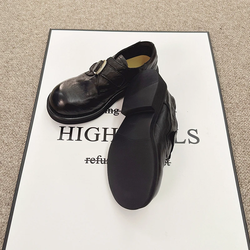 meichen/美晨厚底乐福鞋圆头乐福鞋时尚休闲百搭设计感黑色英伦风