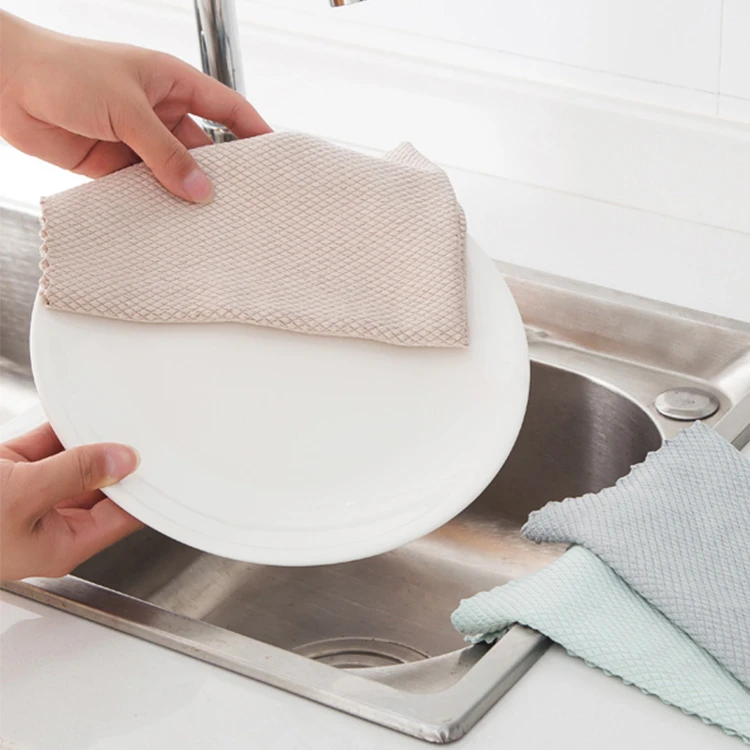 鱼鳞抹布清洁布吸水不留痕擦碗布亮面去油去污擦玻璃洗碗毛巾家用