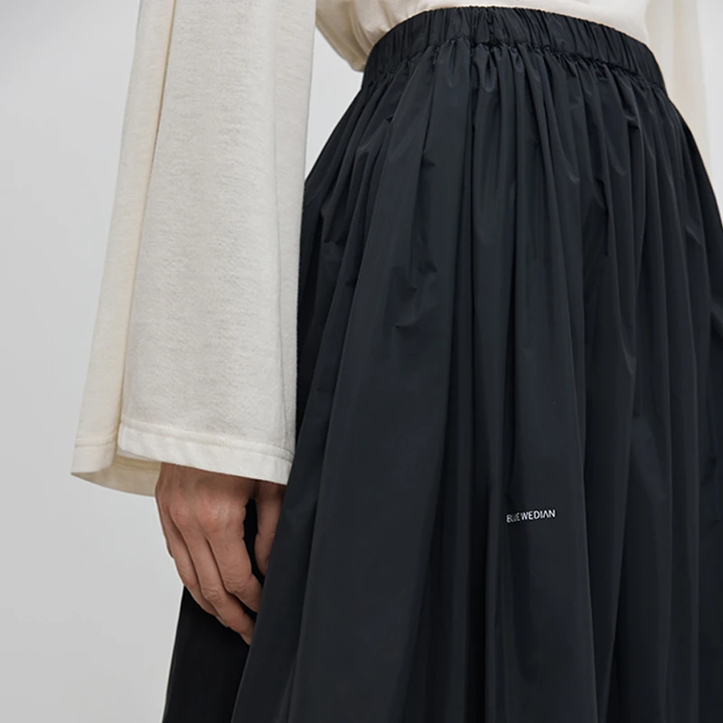 BLUEWEDIAN轻盈户外质感休闲A摆抽绳半裙新款橡筋腰设计