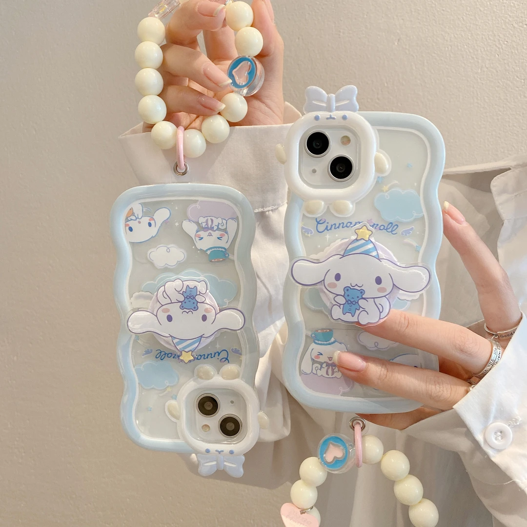 适用苹果14手链手机壳iPhone12链条13玉桂狗支架软壳15波浪小怪兽