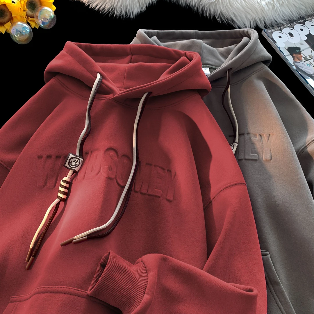 MXY秋冬重磅600g高街美式休闲加绒加厚潮牌慵懒连帽情侣卫衣外套