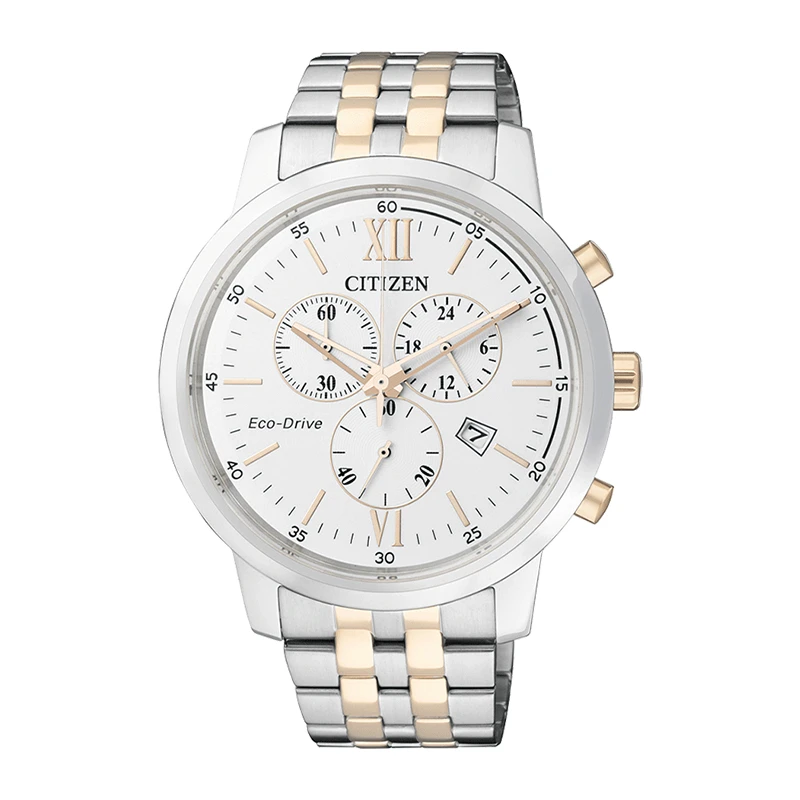 CITIZEN西铁城 光动能不锈钢表带间玫瑰金男表白盘男表AT2304-50A