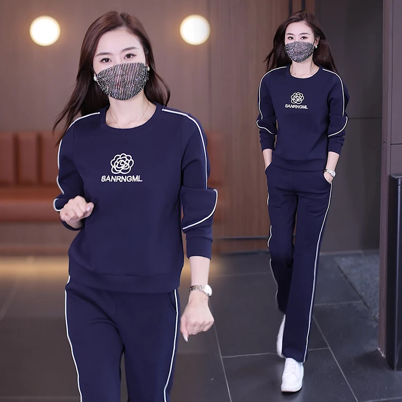 圆领休闲运动套装女2023秋季新款今年流行设计感卫衣束脚裤两件套