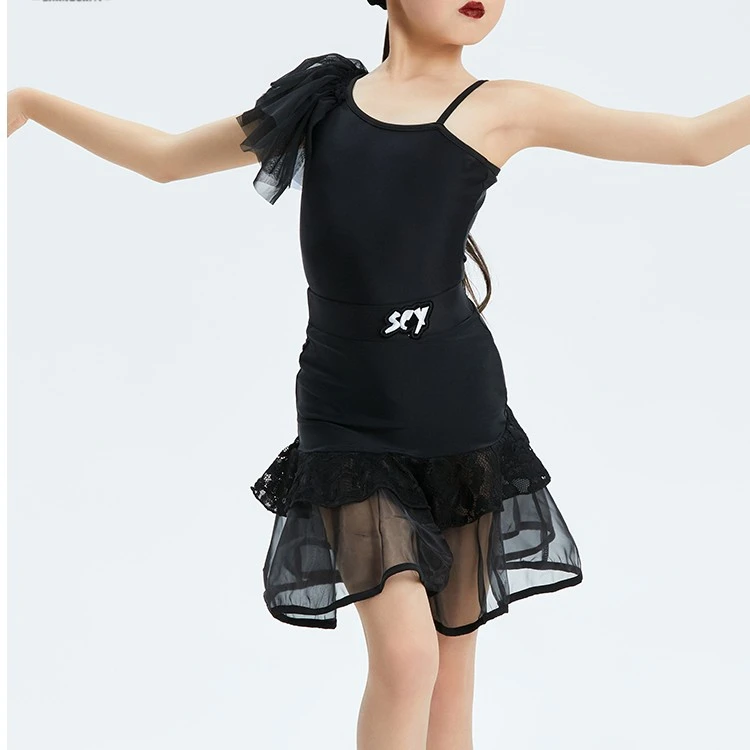 尚裁艺拉丁舞服新款2023高级感练习演出服黑色大摆裙夏季230334