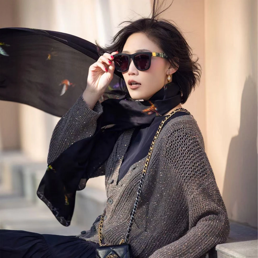 国风元素蜂鸟重磅蚕丝丝巾 5800042