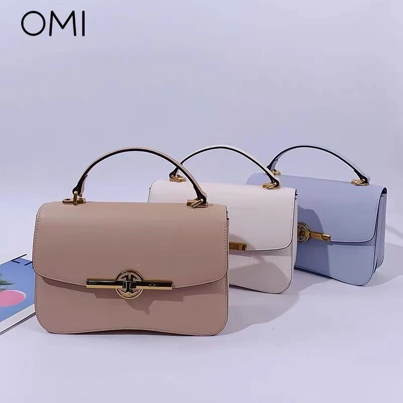 OMI欧米夏日新款简约休闲款纯色风琴手提包女士斜挎包女单肩包包