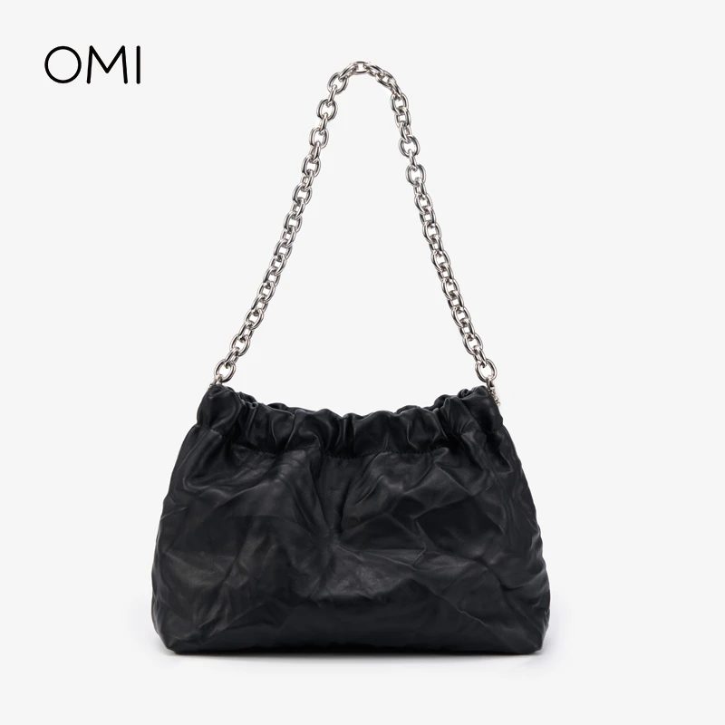 OMI/欧米新款高级古岩饭盒包百搭小众设计纯色系单肩包