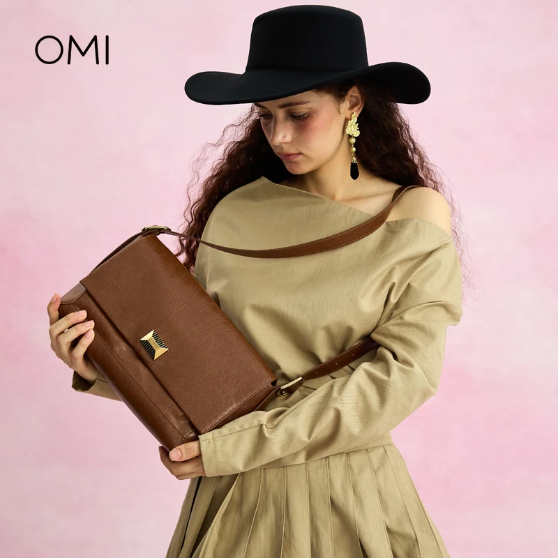 OMI/欧米2024秋季新款时尚休闲百搭女士油蜡方形腋下单肩斜跨包