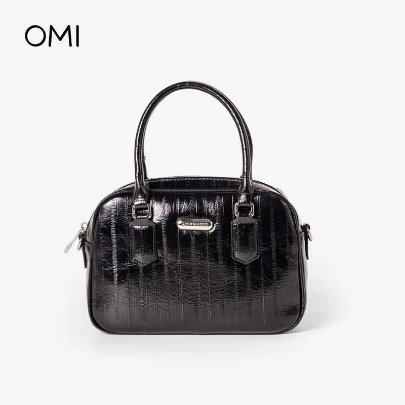 OMI/欧米2024新款时尚百搭纯色鳗鱼纹油蜡吐司包手提斜跨包