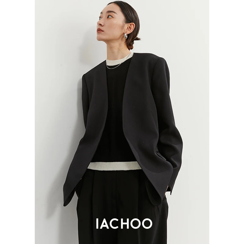 IACHOE【潇洒小姐】 高级无领显瘦休闲西装3461512004时尚设计感