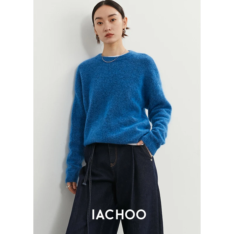 IACHOE 康宝莱BABY马海毛女冬慵懒克莱因蓝毛衣3461505030*