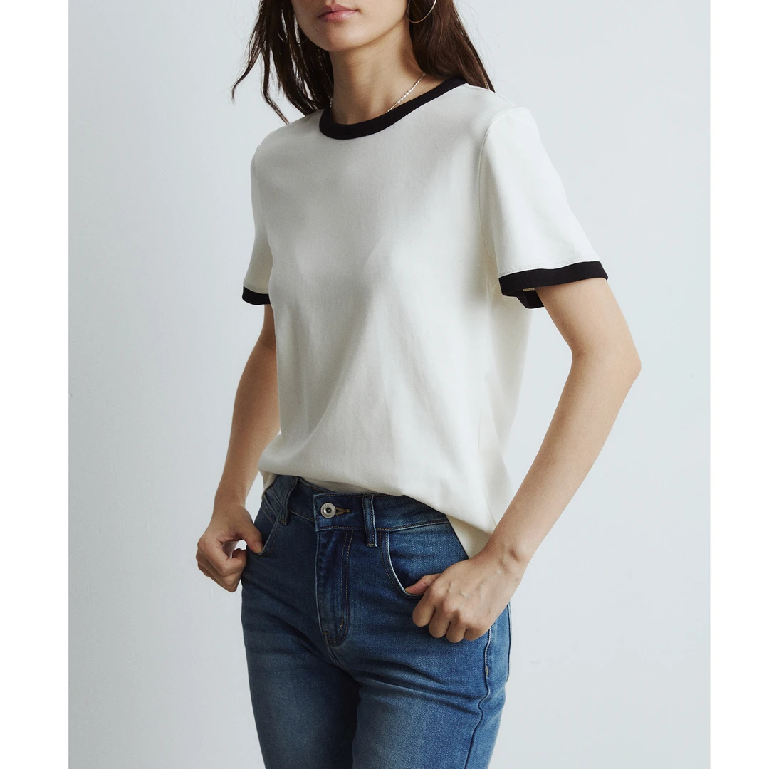 IACHOE【福利款】含桑蚕丝白色针织T恤3431501010