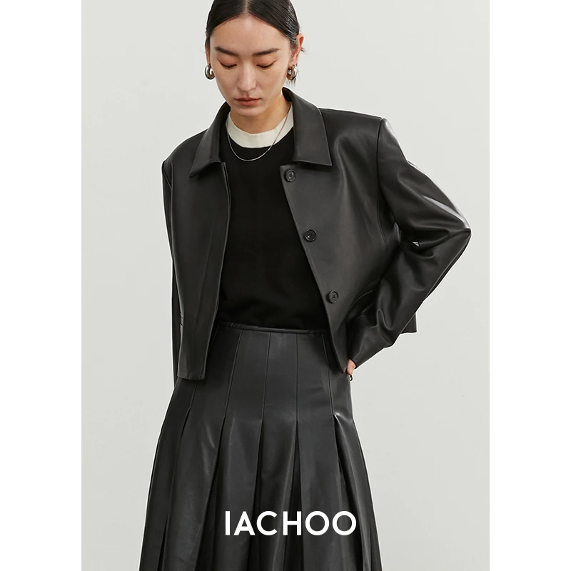 IACHOE 真皮皮衣进口轻油蜡羔羊皮百分百短款羊皮外套3461527007