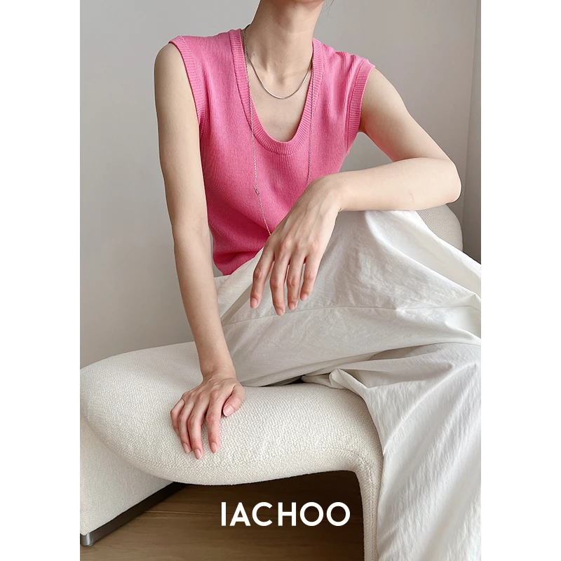 IACHOE 无袖针织背心纯色设计师U领内搭简约通勤3461503004