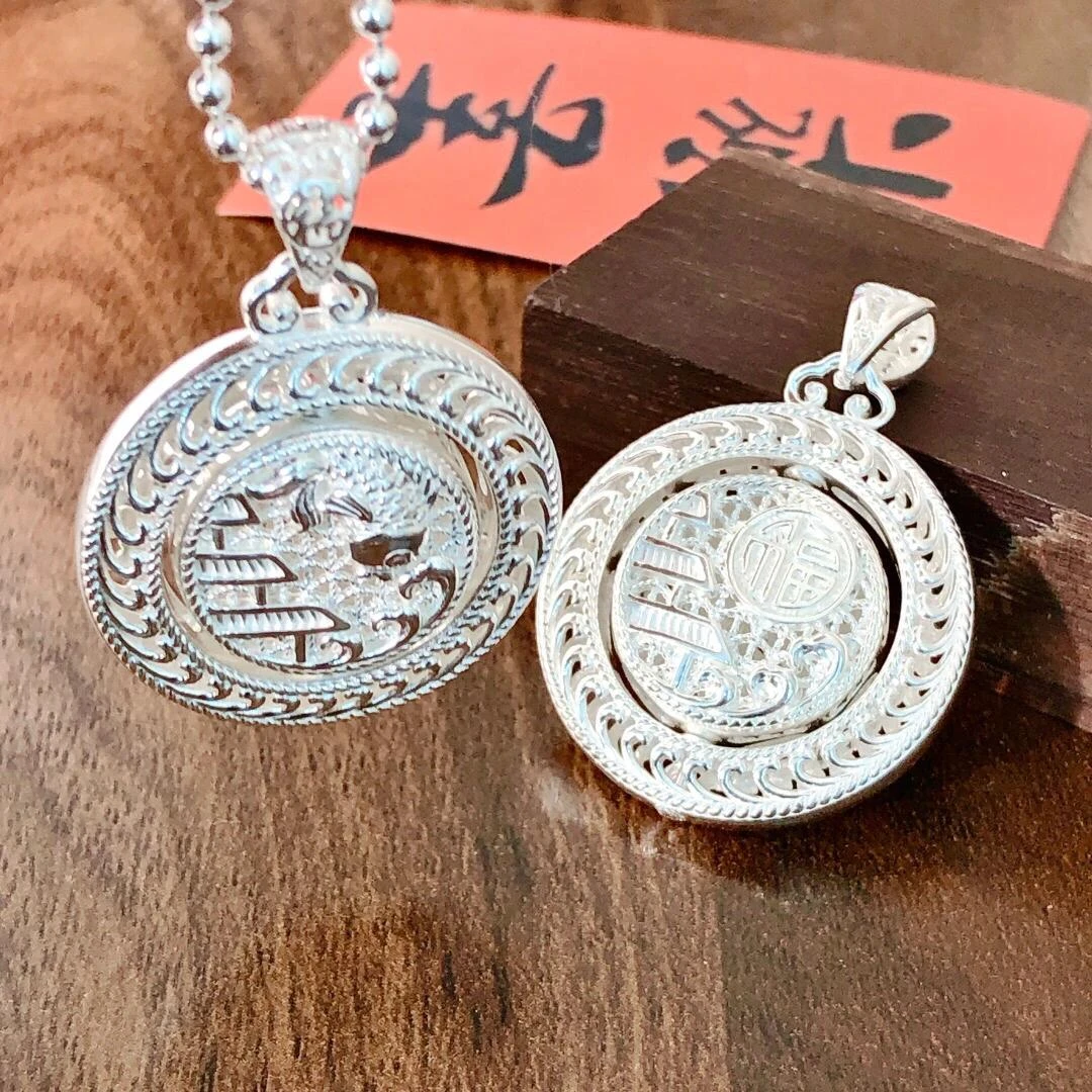 吊坠足银 佬银匠 纯手工足银鲤鱼跃龙门配珠珠链11克左右一套项链