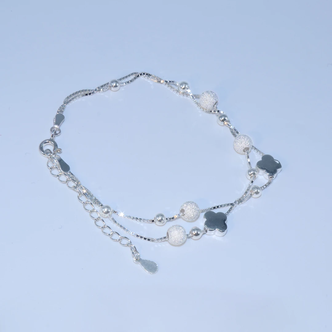 足银手链 黔饰界四叶草转运珠手链气质小众百搭