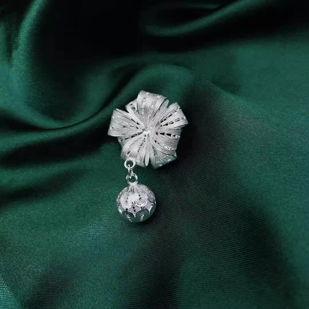 吊坠足银 佬银匠 纯手工拉丝多层蝴蝶结流苏民族风足银吊坠送女友