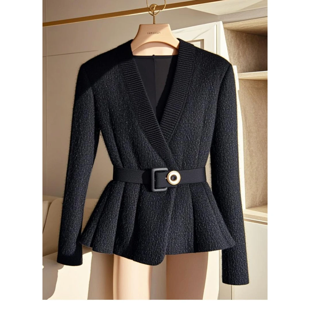 今年流行漂亮美拉德穿搭高级感超好看气质休闲黑色针织外套秋季女