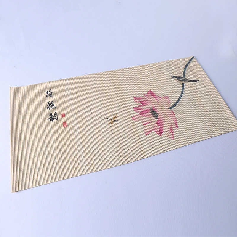 荷花韵幽兰茶席茶空间茶室茶垫干泡竹编茶席桌旗竹垫中式禅意复古