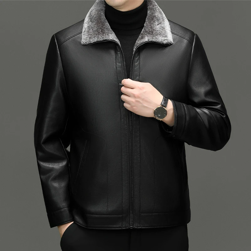 2367男装真皮保暖加厚外套  保暖商务休闲大气