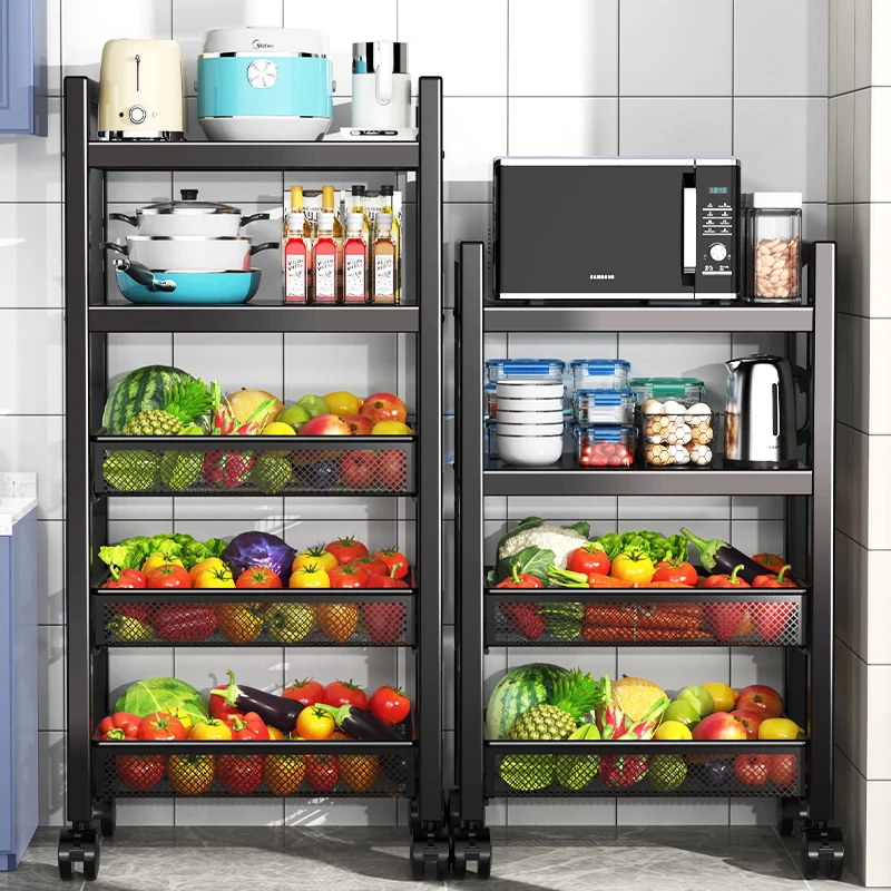不锈钢厨房置物架落地多层家用浴室小推车蔬菜篮收纳架子用品大全