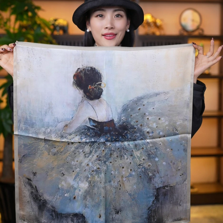 丝迷丝巾 芭蕾舞女孩 65*65  桑蚕丝缎面方巾