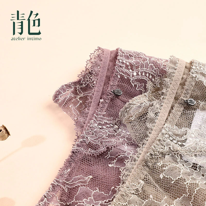 atelier intimo/青色【山茶四色底裤】低腰三角内裤舒适蕾丝小裤