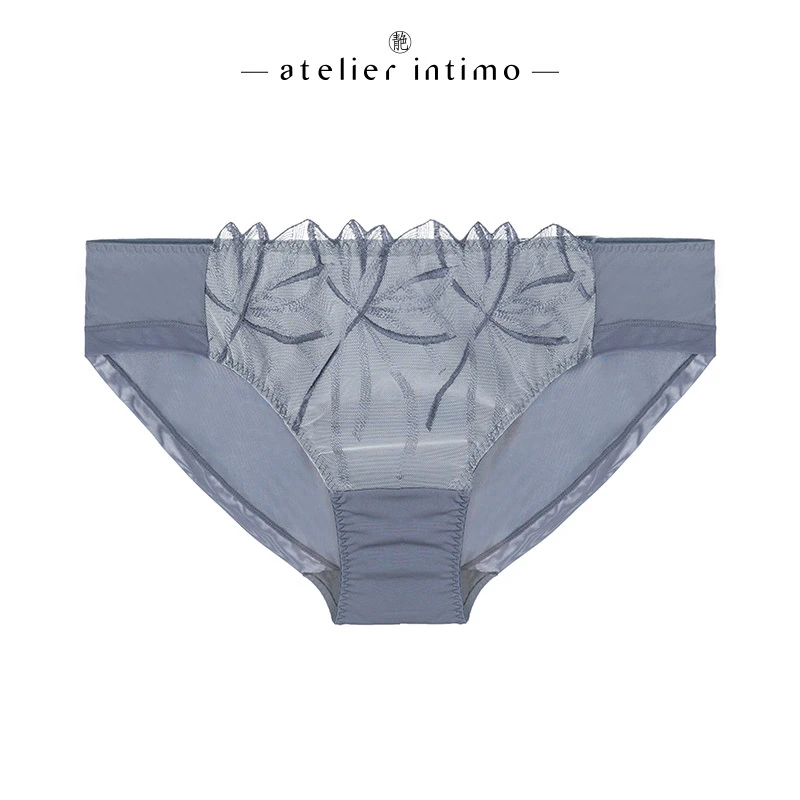 atelier intimo/青色木槿法式刺绣三角裤薄款女透气舒适内裤底裤