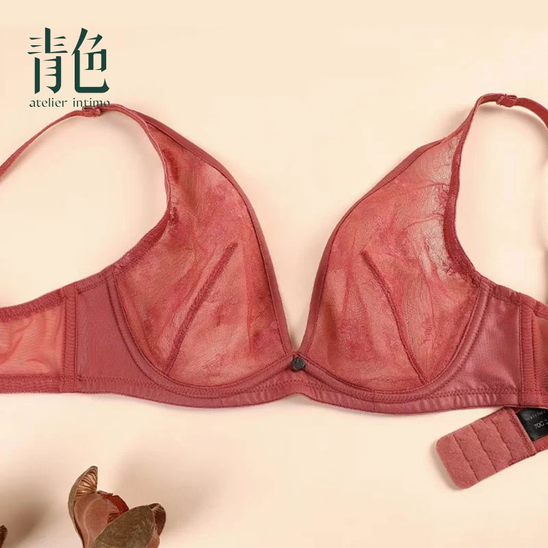 atelier intimo/青色【明月】列维斯蕾丝文胸 全罩杯记忆钢圈内衣
