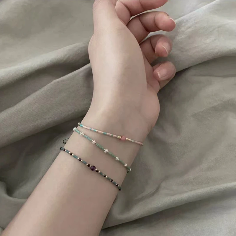 VIKIKO 铜合金布艺手链 开端同款赵今麦妹妹手链极细小款彩色珠串