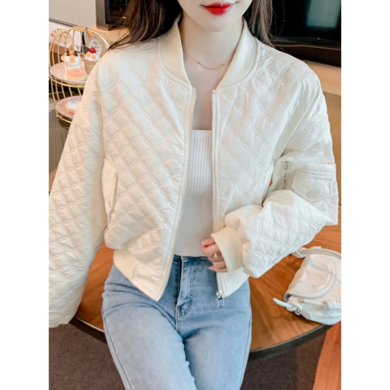 菱格短外套女春秋2023新款时尚拉链开衫气质显瘦百搭长袖夹克上衣