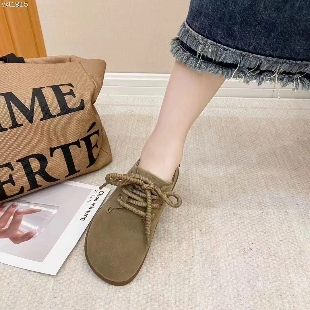 秋季新品翻毛皮休闲鞋平底软底单鞋圆头系带复古勃肯女鞋718-1