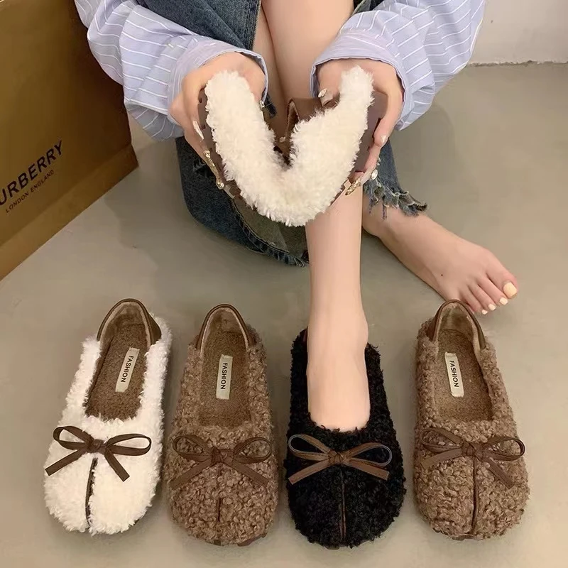 毛毛鞋女新款扣件皮带扣加绒棉瓢鞋浅口低帮鞋平底豆豆鞋1688-5