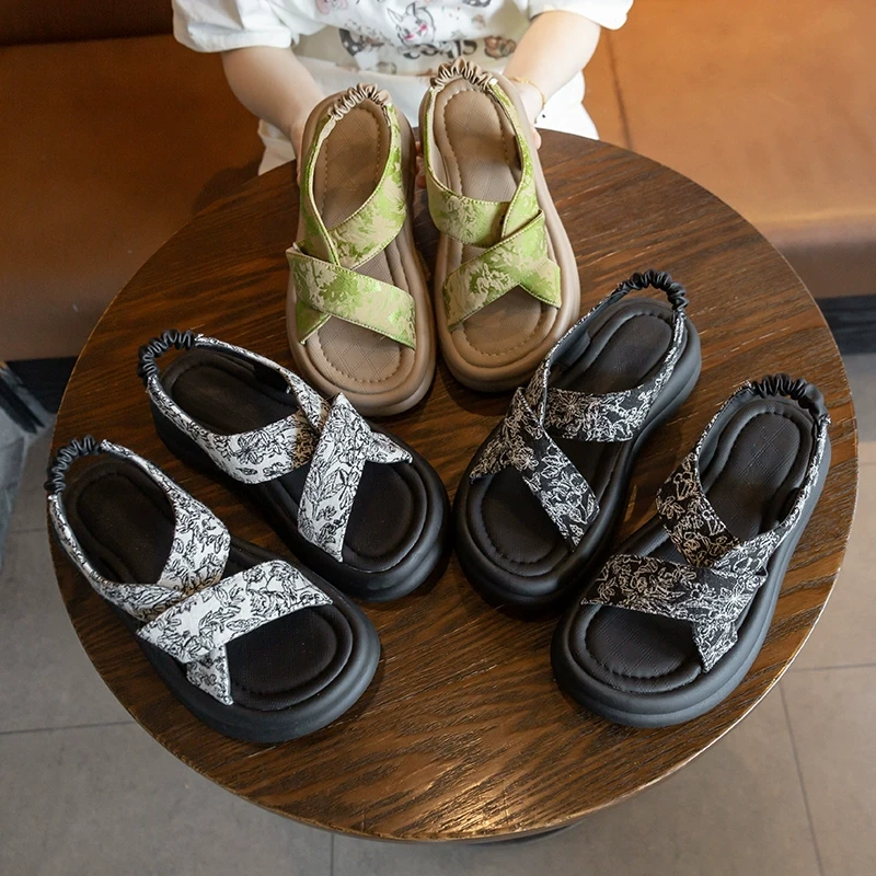 新款夏季外穿厚底增高配裙一脚蹬国风时尚凉鞋A8112