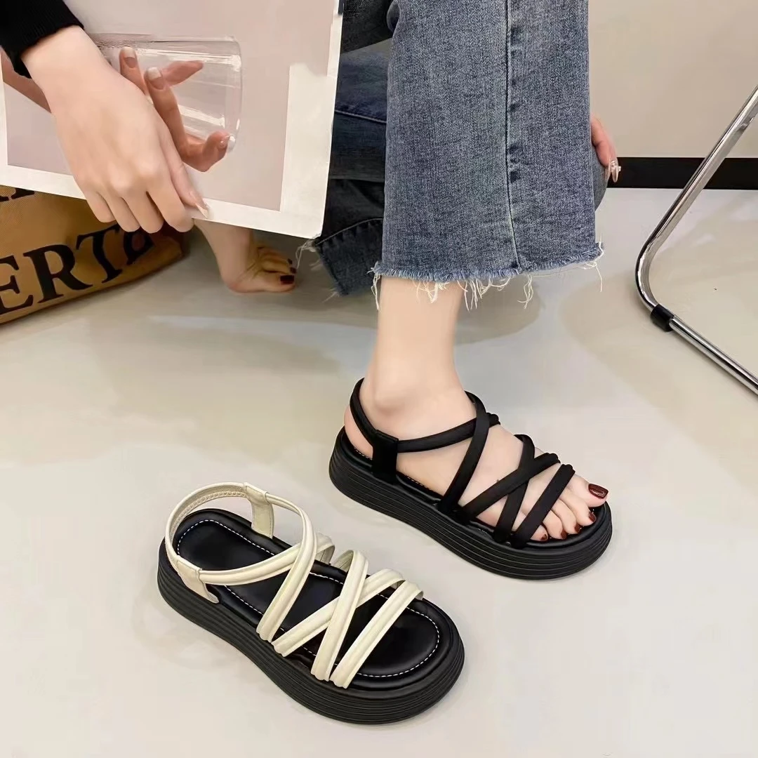 女夏新款外穿厚底时尚松糕底网红罗马凉鞋T08(罗马凉鞋)