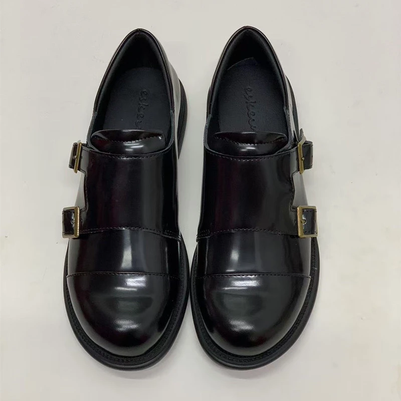 ESKEIN2025春季新款厚底乐福鞋时尚真皮漆皮大头鞋胖脚宽头小皮鞋