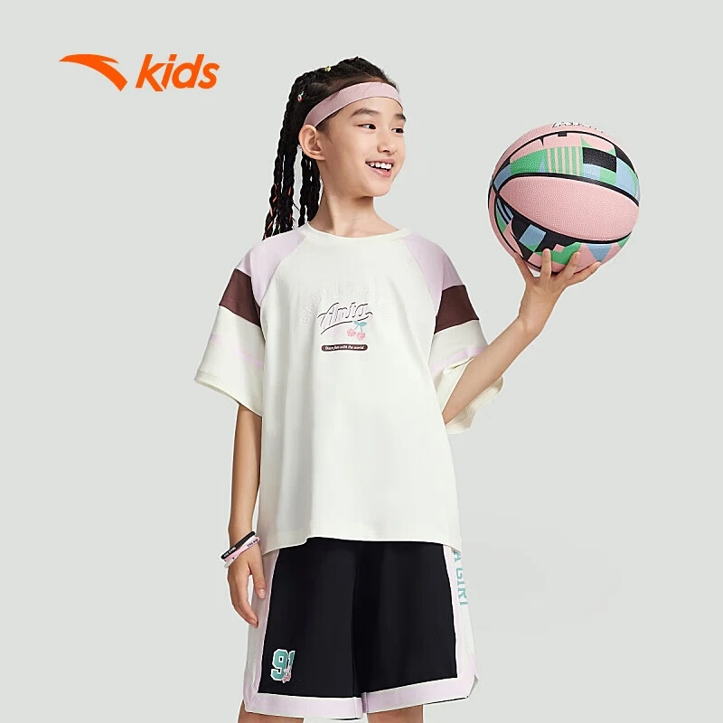 安踏【运动短袖】儿童女童短T纯棉短袖T恤夏季女大童休闲宽松篮球风