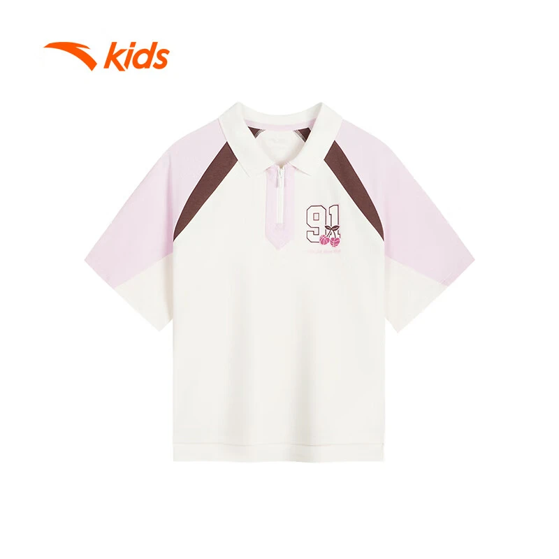 安踏儿童【运动T恤】6-16岁女大童篮球系列夏季短袖POLO衫T恤衫时尚