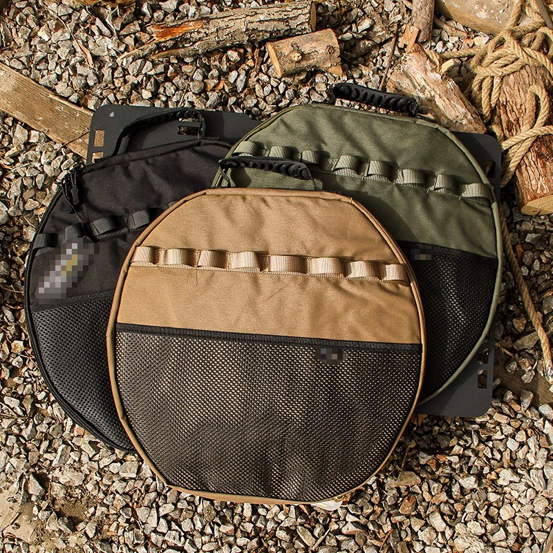 战术收纳包户外圆形收纳袋烧烤盘铸铁锅煎盘圆桌手提包加厚保护
