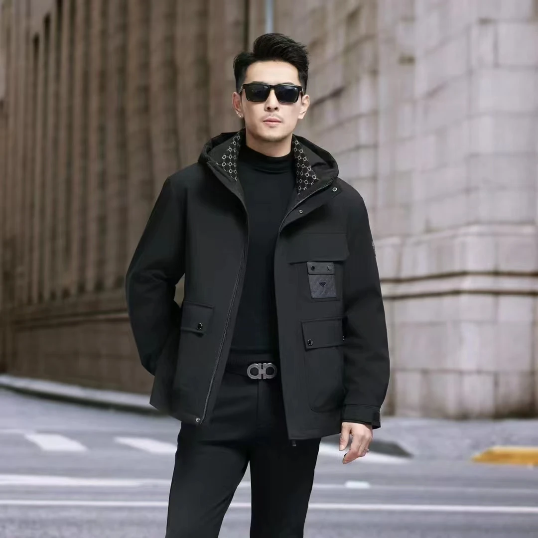 冬季男款派克服加绒加厚可拆卸内胆时尚保暖外套