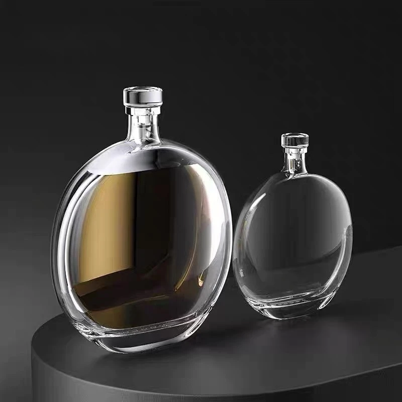 高档扁圆形白酒瓶扁酒瓶葡萄酒瓶透明空瓶密封便携存酒瓶白酒壶