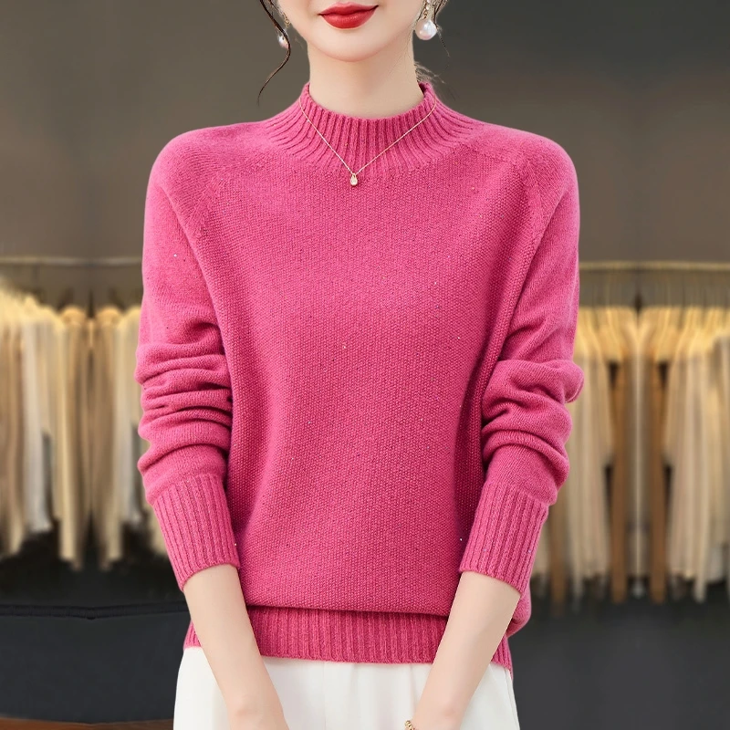微胖mm秋冬大码半高领女士毛衣2024新款洋气100纯羊毛针织打底衫