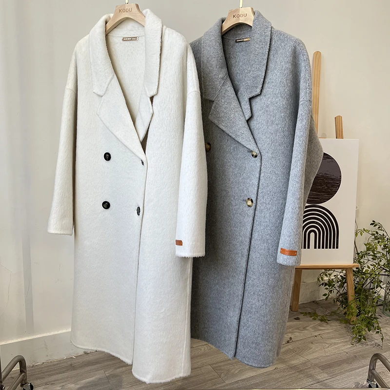 【刻度KODU】02-4682秋冬韩版通勤风气质百搭落肩四粒扣毛呢大衣
